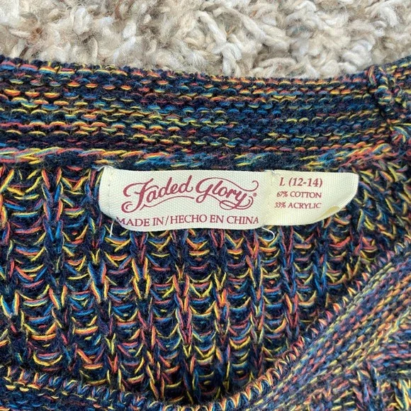 Y2K Faded Glory Multicolored Cable Knit Crewneck Sweater Size L - Picture 6 of 9